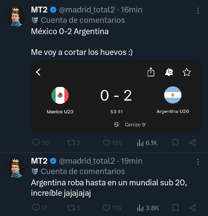 LLORALO GORDO MARICON 

VAS A SER HIJO DE MESSI Y ARGENTINA HASTA EL ULTIMO DIA DE TU VIDA