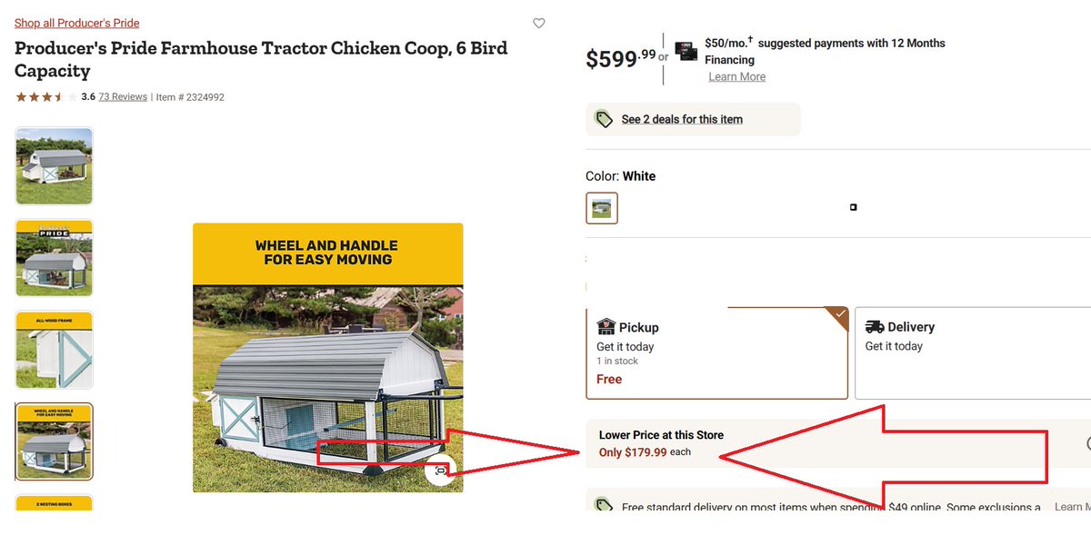 GatedFNF's tweet photo. 🐔 Cheap Chicken Coop find!

Was $599.99
Now $179.99 😳

(YMMV — check your local stores)

🔗 https://t.co/4A8HPhQrvk

Check the bio for your free trial ⚡

#Deals #Clearance #Reselling #Flipping #FarmLife #ChickenCoop #TractorSupply #MoneyMoves #CommunityWins #SideHustle https://t.co/TV3JxGbO78