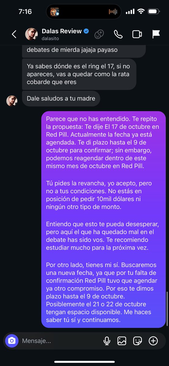 Rigoberto_Aris's tweet image. ¡DALAS QUIERE MENTIR!📌
¡CORRAN LA VOZ!

¿Qué es lo que quiere censurar?
Sencillo: que nunca confirmó el debate contra mi persona.
Le di fecha del 17 desde el lunes 6 y confirmación hasta el 9 de octubre.

¿Qué es lo que teme que comente?
Que lo estamos esperando a una revancha…