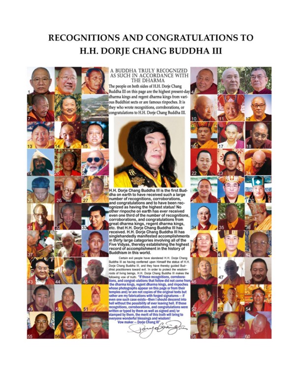 TrueDharma01's tweet image. Recognitions and Congratulations to H.H. Dorje Chang Buddha III from Supreme World-Leader of the Jonang Sect: H.H. Dharma King Jigme Dorje

Recognitions &amp;amp; Congratulations to H.H. Dorje Chang Buddha III

A Buddha Truly Recognized as Such in Accordance with the Dharma
The people on…