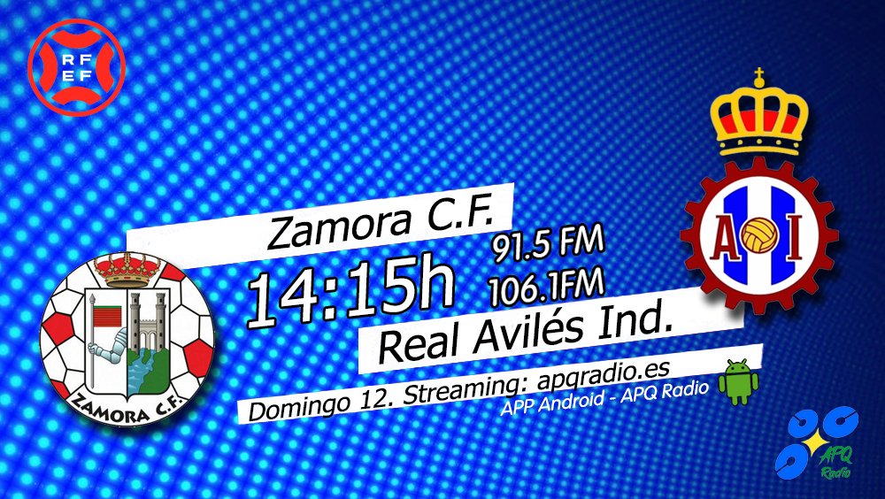 🔴HOY, EN LA BANQUETA DEPORTIVA🔴
🕑 14:15h (Previa desde las 14h)
🏟️ Ruta de la Plata
⚽️ <a href="/ZCFoficial/">Zamora CF</a> 🆚 <a href="/RealAvilesInd/">Real Avilés Industrial</a> 
🎙️ <a href="/CESARLEOGARCIA/">CESAR CONSTANTINO</a> | Gerardo Fernández García
📻 91.5 - 106.1FM Asturias
🖥️ apqradio.es
📱 bit.ly/3oFv0HI