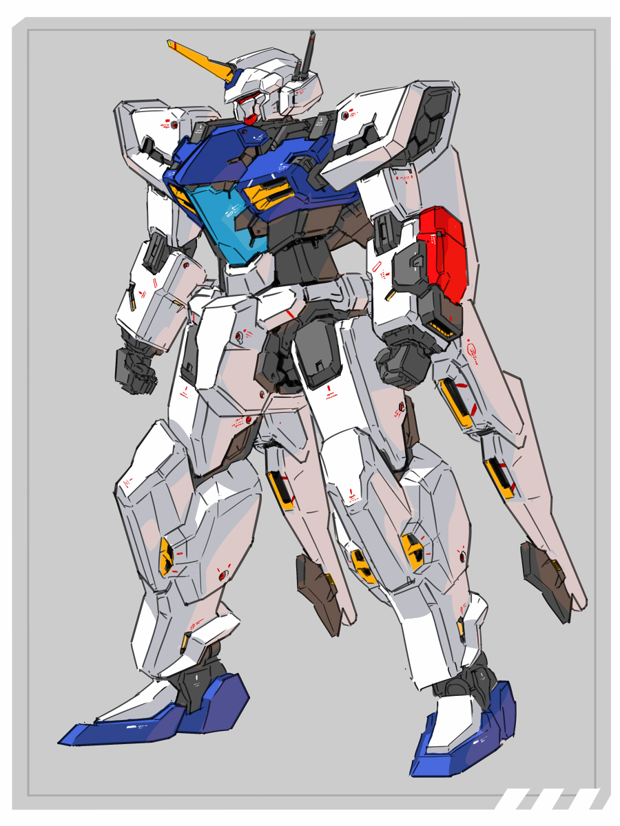 ra0aaa's tweet image. 昔描いたオリロボを全身画に　その14
・トリコカラーに一本角
・背中のバインダーは高機動機を示唆 
・左手の謎の赤いパーツ 
赤いパーツ元絵は何の機能を思って描いたのか・・・('H`)ﾜｶﾗﾅｲ