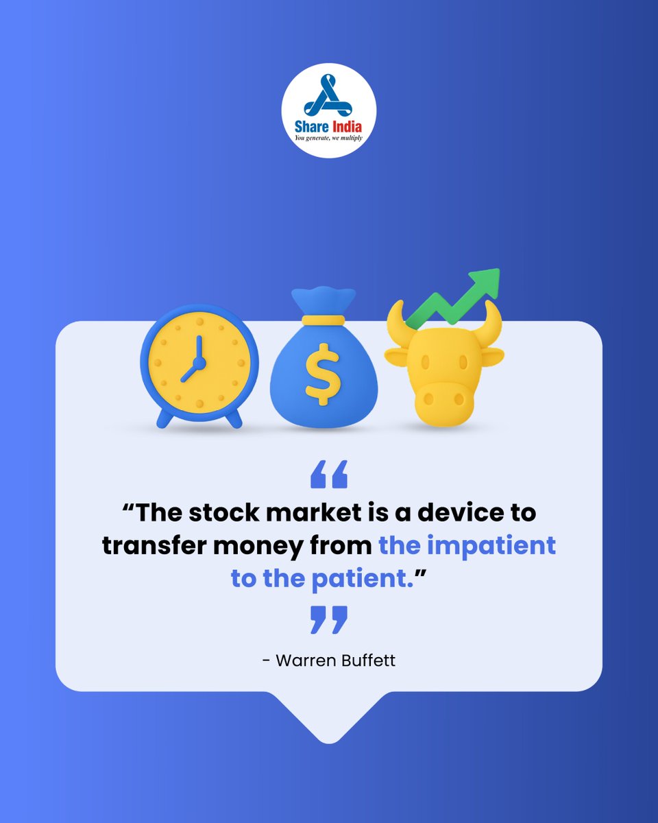 Smart investors know: time in the market beats timing the market.

#StockMarketWisdom #WarrenBuffettQuotes #InvestingTips #FinancialDiscipline #WealthBuilding #LongTermInvesting #SmartInvestor #MarketMindset #InvestmentJourney #StockMarketIndia  #ShareIndia #ShareIndiaresearch

[