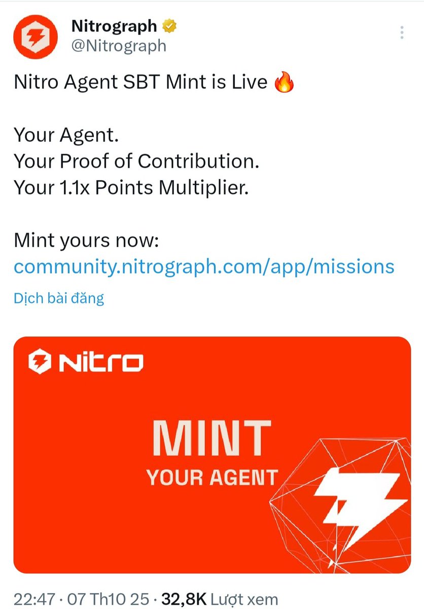 nghai0411's tweet image. Chương trình #Airdrop @Nitrograph Testnet đã chính thức hoạt động 🪂

• Chi phí 0
• Thời gian huy động (sẽ thông báo sau)

Tầng kinh tế dành cho các AI Agent. Được Google hỗ trợ.

Link đk #Nitrograph: community.nitrograph.com 

Kết nối ví khả dụng
Code: QJ7BBITE