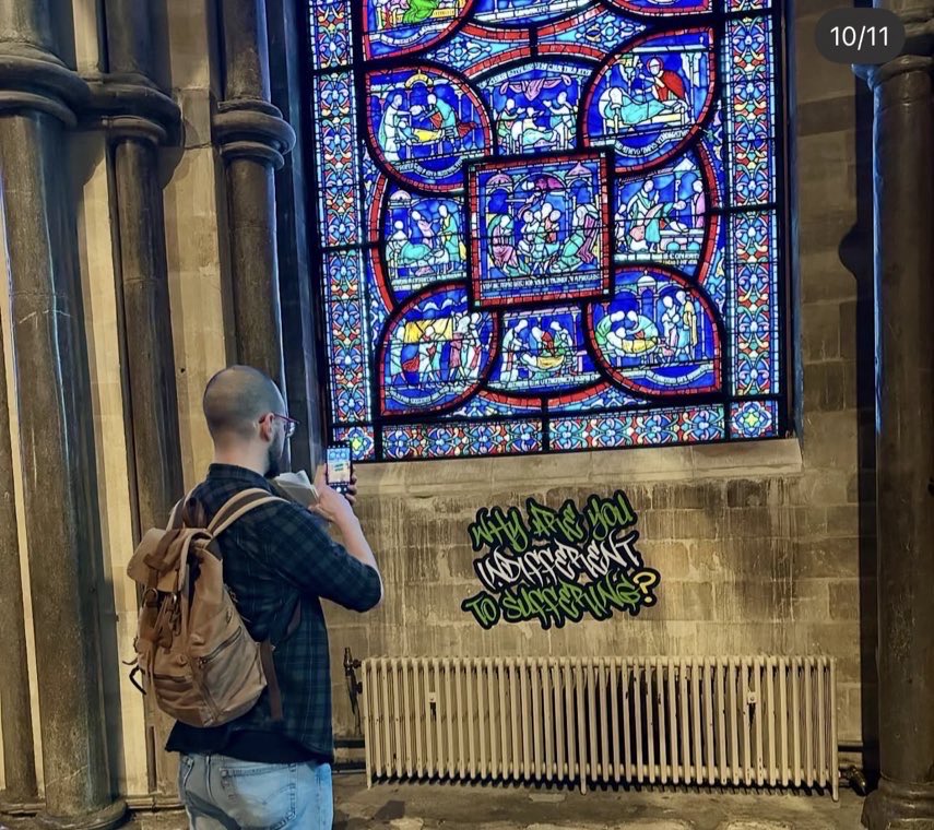 DrewPavlou's tweet image. Just explain to us why leftists see a beautiful ancient cathedral - a masterpiece of human design, ingenuity, artisanship, built over hundreds of years by successive generations - and think: “You know what this needs? Shitty urban graffiti.”

It seems to be the same impulse that…