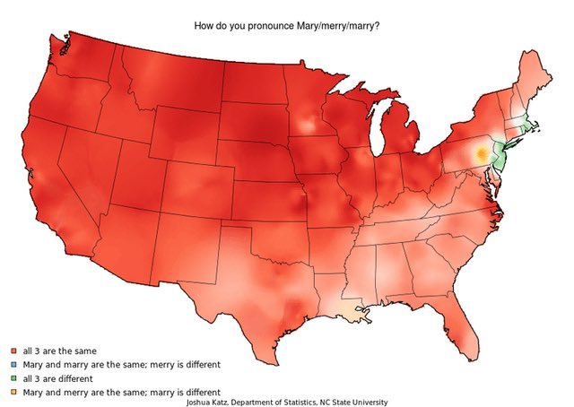 owenbroadcast's tweet image. this is one the facts that messes with my head the most: there is really only one part of the US where “mary, merry, and marry” are pronounced differently.

those are completely different words.