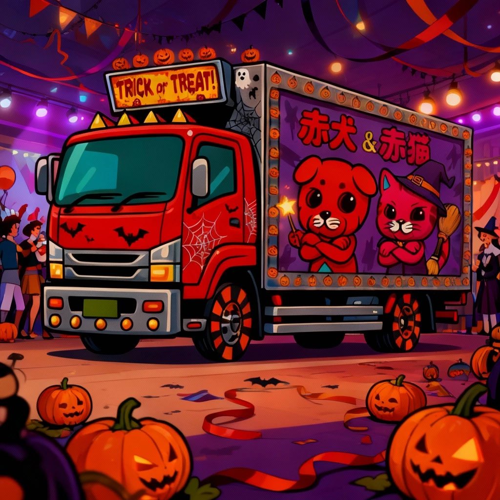 7u1_tori's tweet photo. あのトラック🚚がハロウィン🎃パーティー🥳にやって来たw
#赤犬赤猫 #RedInuRedNeko #JapanQualityMeme #RedTokenCommunity https://t.co/CE1oYvJi8p