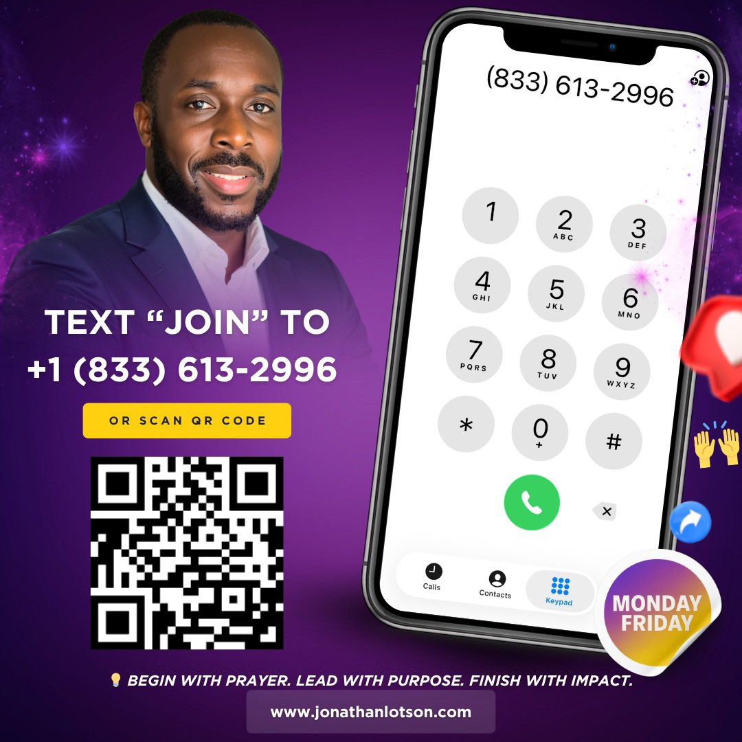 JonathanLotson's tweet photo. My cousin asking if I knew of a prayer text group that sends inspiration. I didn’t know of any, but I felt compelled to start one.
Text or scan the QR code to receive a prayer/leadership inspiration every Mon. and Fri.

💡 Begin with prayer. Lead with purpose. Finish with impact. https://t.co/PLGH8O97oi