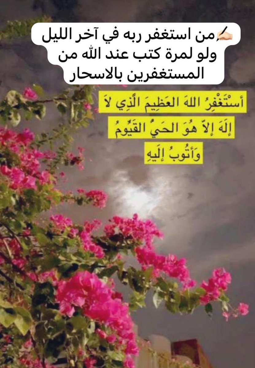 hessahalwasel's tweet image. ✍🏻قال تعالى:{وَالْمُسْتَغْفِرِينَ بِالأَسْحَارِ}  
من أستغفر ربه في آخر الليل ولو لمرة كتب عند الله من المستغفرين بالأسحارإذا إستثقلت ركعة في جوف الليل فلا تستثقل الإستغفار وأنت على فراشك.. أستغفِرالله  الذي لا إله إلاّ هو الحي القيوم وأتوبُ إليه 
⁧#الوتر_جنة_القلوب⁩