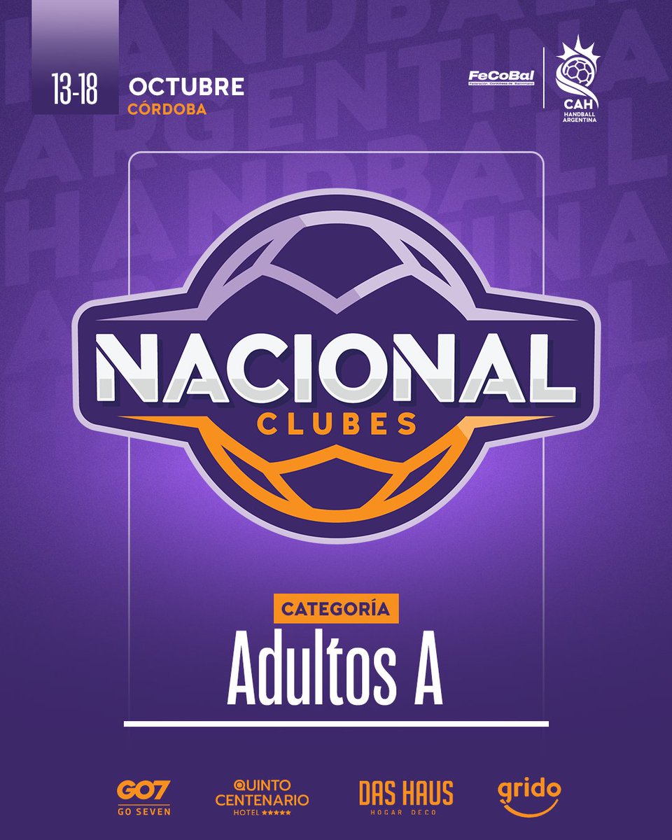 🔜🏆 Se viene el Nacional de Clubes Adultos “A” 2025

Falta apenas un día para que comience en Córdoba la 38ª edición femenina y 37ª masculina del torneo más importante a nivel clubes del país.

💻 Todos los partidos podrán verse en vivo por: youtube.com/@handball.arge…