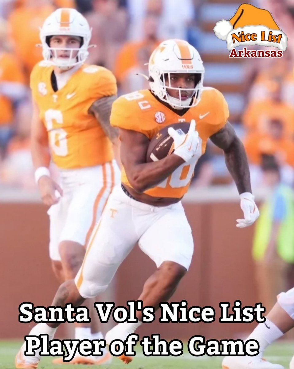 Santa_Vol's tweet photo. With a career high 146 yards and 1 touchdown on 14 carries, DeSean Bishop is my Nice List Player of the Game. #BishPlease https://t.co/5EHZvVjFVC
