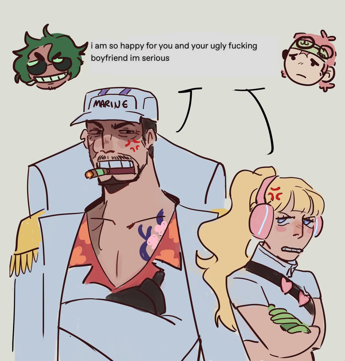 lesbianhazelnut's tweet image. your father&apos;s boyfriend who is a demon from hell vs your daughter&apos;s boyfriend who is like. a little gay i guess? #ONEPIECE