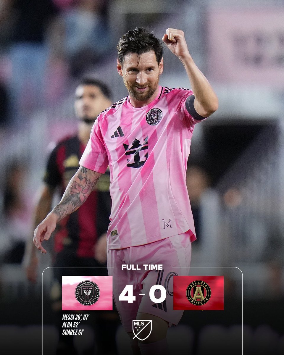 MLSes's tweet image. Doblete de Leo Messi + goles de Jordi Alba y Luis Suárez le dieron una victoria por goleada al @InterMiamiCF