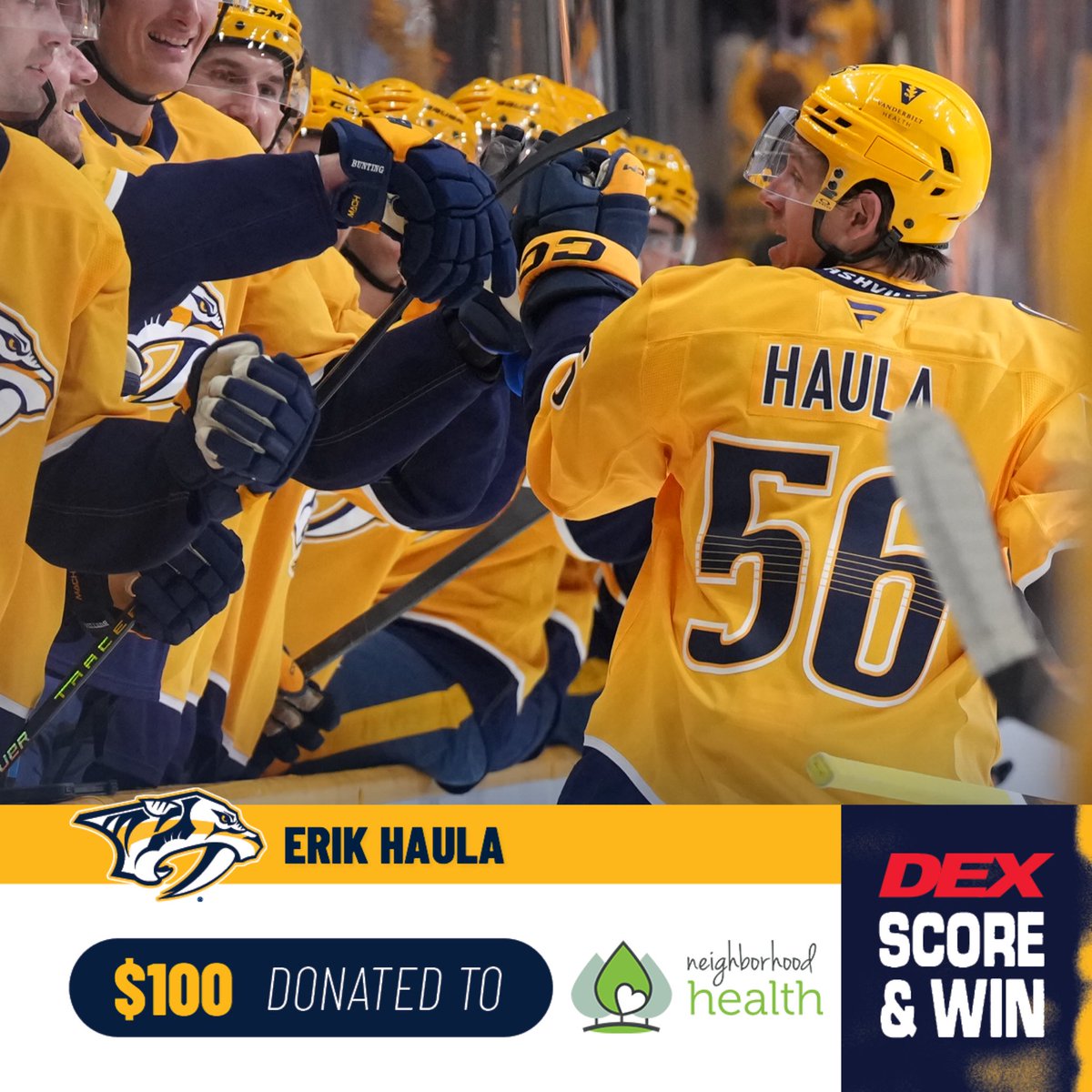PredsFoundation's tweet image. Haula puts us in the lead! $100 to @neighborhealth!