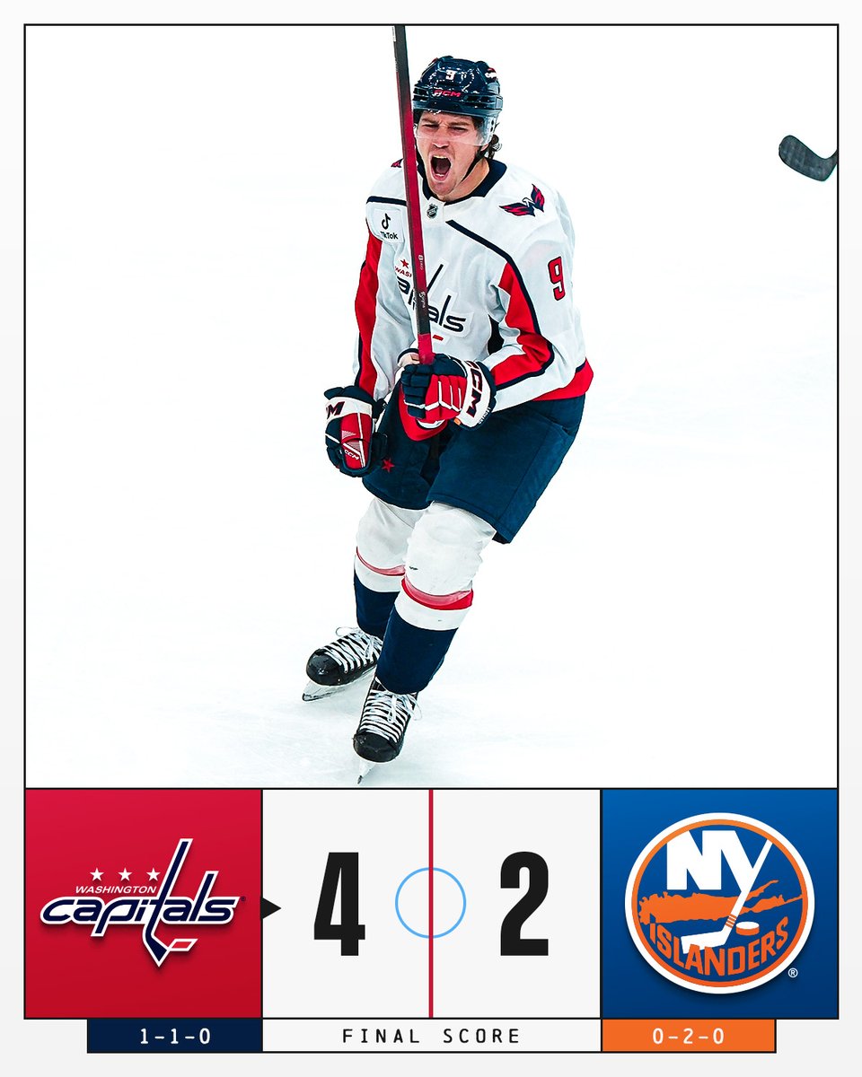 NHL's tweet image. The @Capitals pick up their first win of the 2025-26 season! 🦅 #NHLFaceOff
