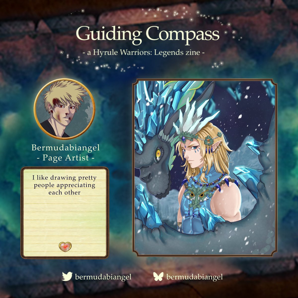 🧭 CONTRIBUTOR SPOTLIGHT 🧭

One of the last, but certainly not least, we wrap up our Page Artist with Bermudabiangel! Catch their work in this zine!

———
Twitter: <a href="/bermudabiangel/">🔞Bermudabiangel🔞Commissions open!</a> 
Bluesky: bermudabiangel