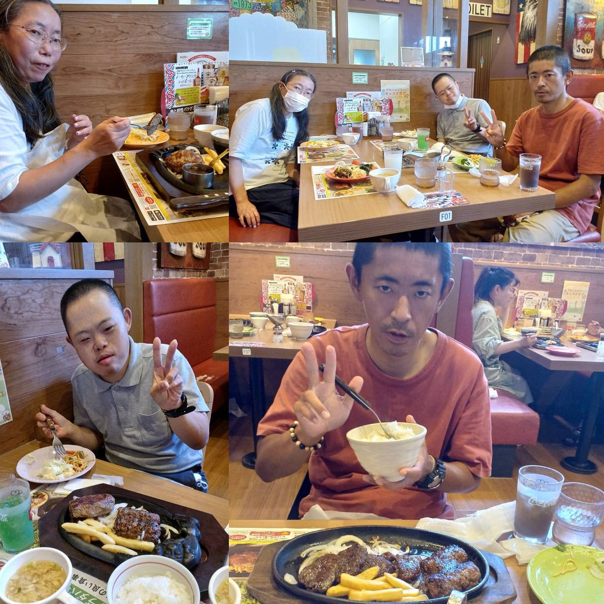 olive_care's tweet image. グループホーム#おりーぶ堀池　食事会は「ブロンコビリー」でステーキ🥩食べたよ😋みなさん満足😋満足
#食事会
#ブロンコビリー　
#障がい者グループホーム
#ショートステイ
#見学体験受付中
#男女空室あり
