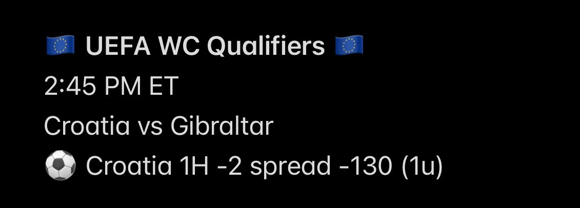 thy_pitchwizard's tweet image. 10/12 ⚽️ PUBLIC PICK
———
LIKE ❤️ and if it hits … I’ll send 35 individuals all Premium picks for Monday (10/13). 

After Croatia’s underwhelming 0-0 draw against Czechia on Thursday , the hosts will look to right the ship against the punching bag of Group L , Gibraltar. 

Seeing…