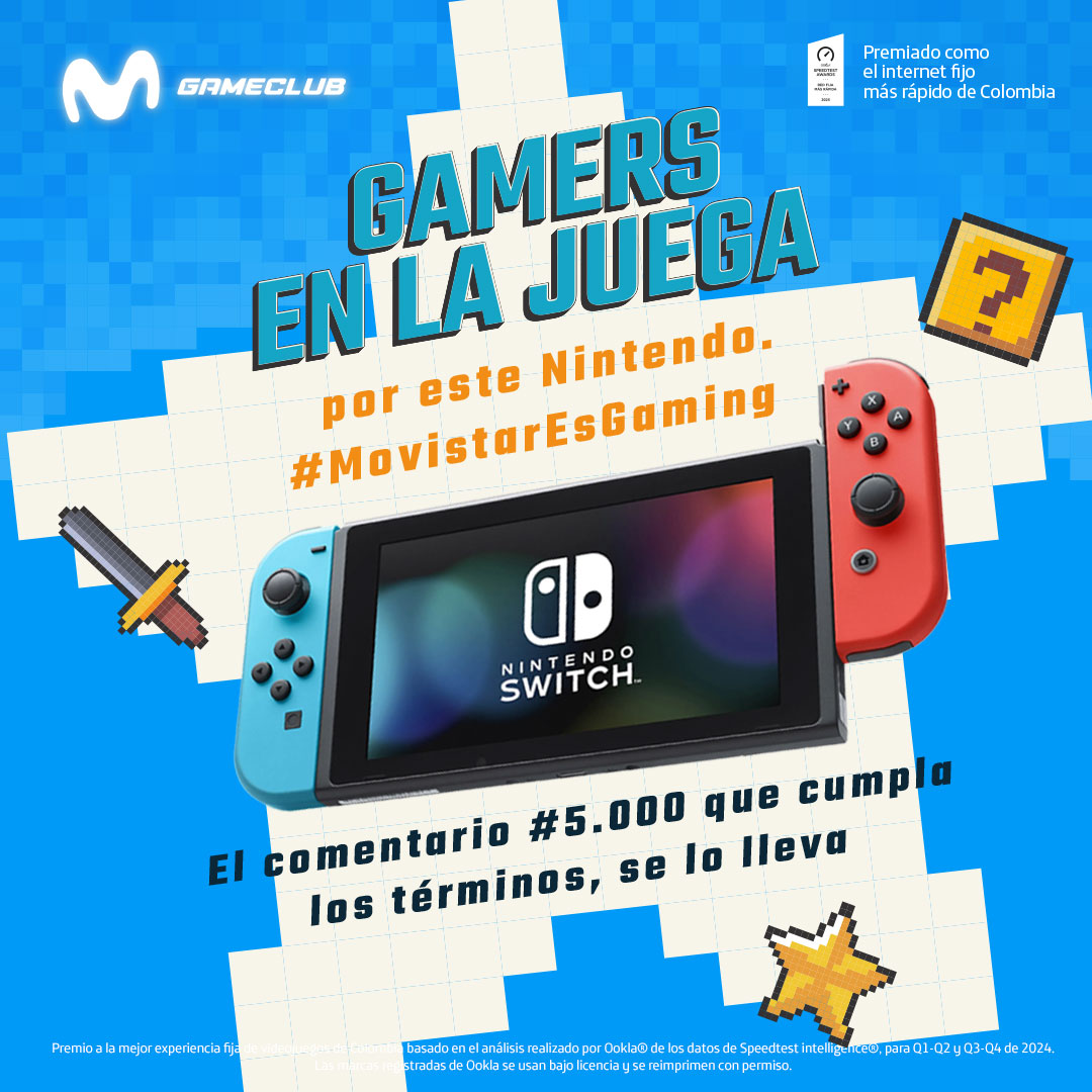 Fibra Movistar, premiada como la mejor experiencia Fija de videojuegos en el país, te da un Nintendo 🚀

Comenta las veces que quieras la siguiente frase:

Me encanta la velocidad #MovistarEsGaming

El comentario 5.000 si cumple los términos, se lo lleva:movis.co/adq4jjw
