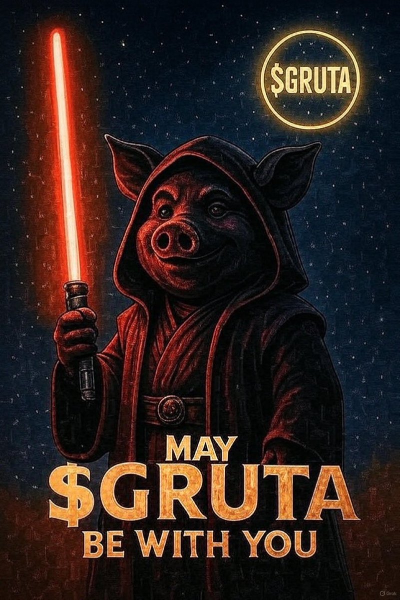 May $GRUTA Be With You meme featuring a pig Jedi with a red lightsaber