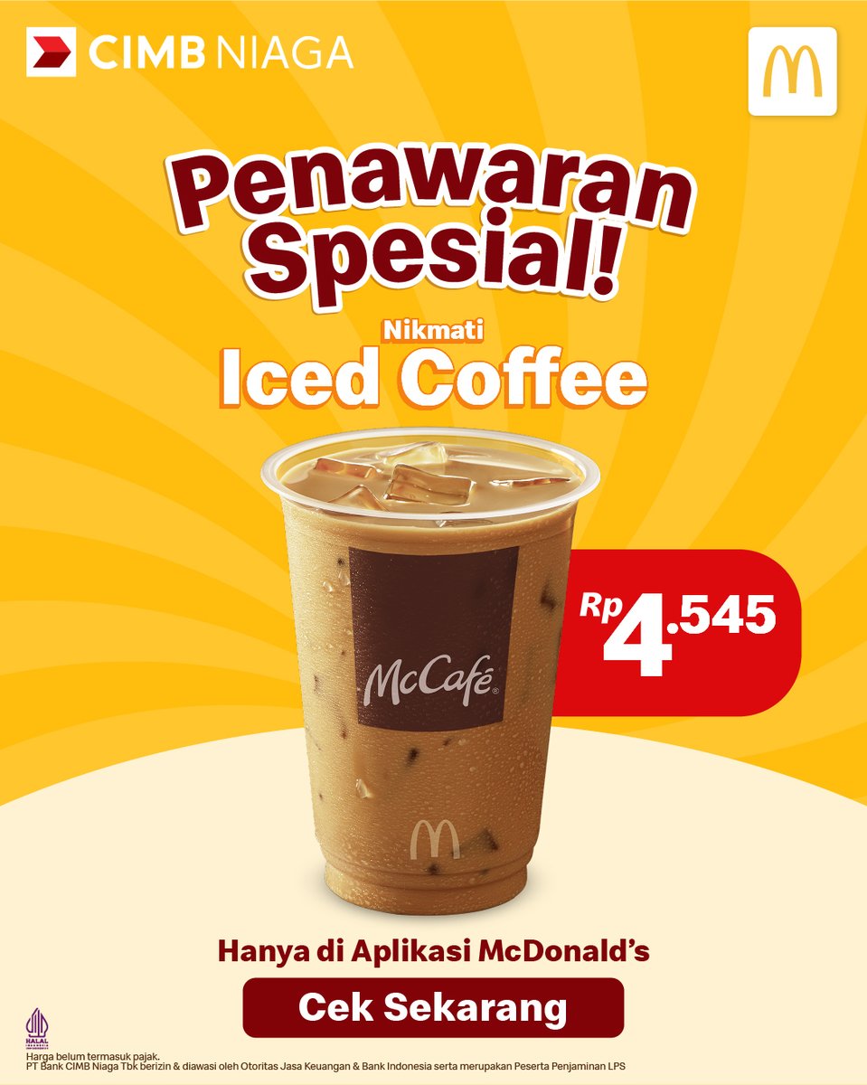 Nikmati 1 Iced Coffee McDonald’s spesial untuk nasabah CIMB Niaga lewat OCTO Mobile

Caranya:
1. Dapatkan kode voucher di Lucky Dip TV Interaktif
2. Pilih “Kode Kupon” di Aplikasi McDonald’s, masukkan kodenya

Ayo dapatkan dan nikmati promonya!
bit.ly/PromoCIMB-Oct-…