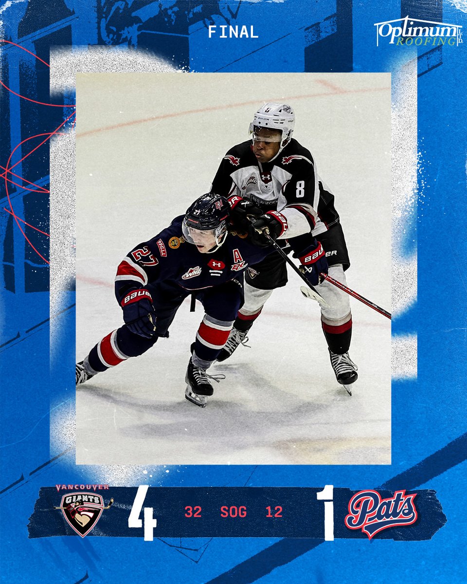 WHLPats's tweet photo. Final Score: Pats 1 | Giants 4
Next game: Oct. 13, 2PM - vs. Blazers at the Brandt Centre.
@optimumroofing #REGvsVAN #ReginaPatsHockey https://t.co/aglCGFiQWW