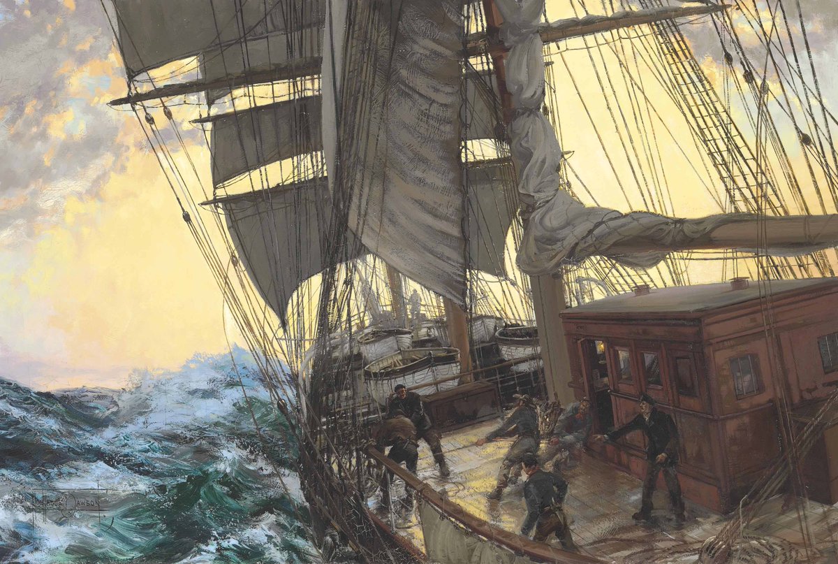 DailyClassicArt's tweet image. Montague Dawson - &quot;Trimming the Sails&quot;