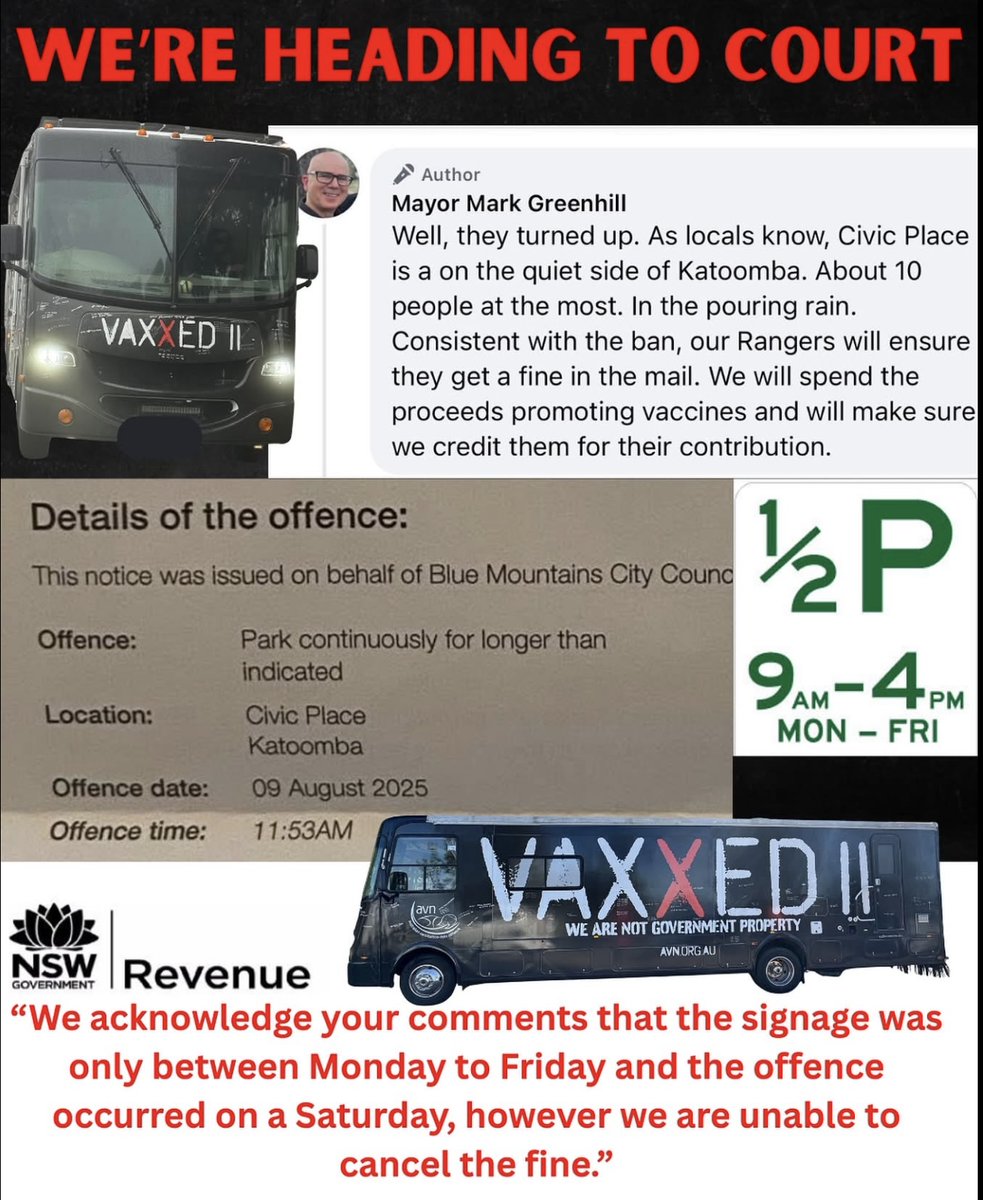Matkins2021's tweet image. THEY FINED THE VAXXED BUS FOR PARKING LEGALLY -  BECAUSE THEY COULDN’T SILENCE THE TRUTH  -  

In what can only be described as a disgrace to democracy, the Vaxxed Bus — a humble van travelling Australia to document and give a voice to families devastated by vaccine injury — was…