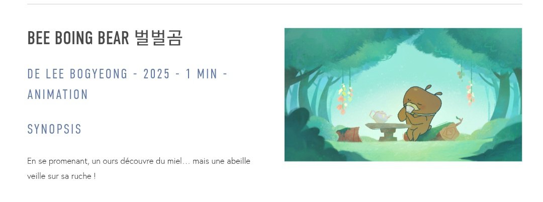 bemmun's tweet image. 'Bee Boing-Bear / 벌벌곰' 단편 애니메이션이 파리한국영화제(FFCP)의 Shortcuts Kids 부문에 선정되었습니다! 🥰🎉

The short film 'Bee Boing-Bear / 벌벌곰' has been selected for Shortcuts Kids session of FFCP!😆

ffcp-cinema.com/shortcuts-kids