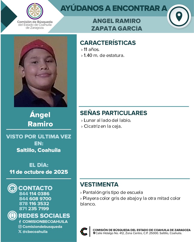 cbecoahuila's tweet image. La Comisión de Búsqueda de Personas solicita su valiosa colaboración para dar con el paradero de:
*** ÁNGEL RAMIRO ZAPATA GARCÍA ***
Cualquier información sobre su paradero comunícate vía #inbox o a los teléfonos que aparecen en la ficha.
¡Tú Colaboración es muy importante!