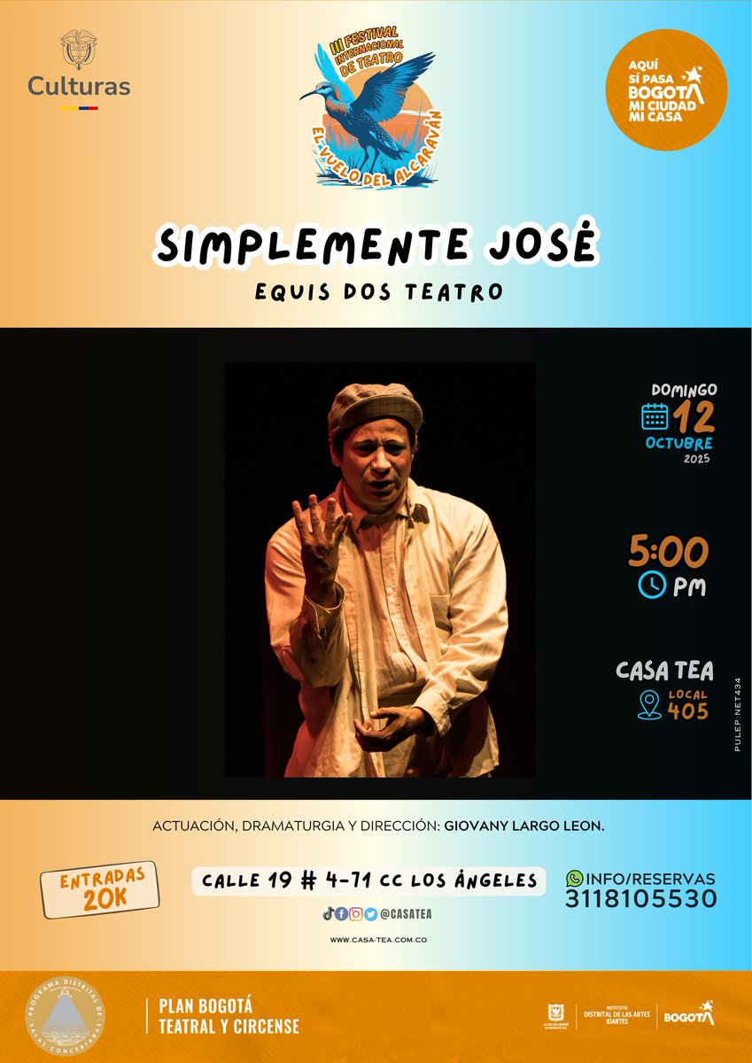 🦅Somos CASA TEA,la casa del TeatroEstudioAlcaraván y con mucha emoción los invitamos a nuestra Tercera VersiónDel Festival InternacionalDe Teatro“El Vuelo Del Alcaraván”en el 
🔴CENTRO COMERCIAL LOS ÁNGELES/CORREDOR CULTURAL🟢
🎉Acompáñanos del 3 al 12 de octubre🎉¡TE ESPERAMOS!