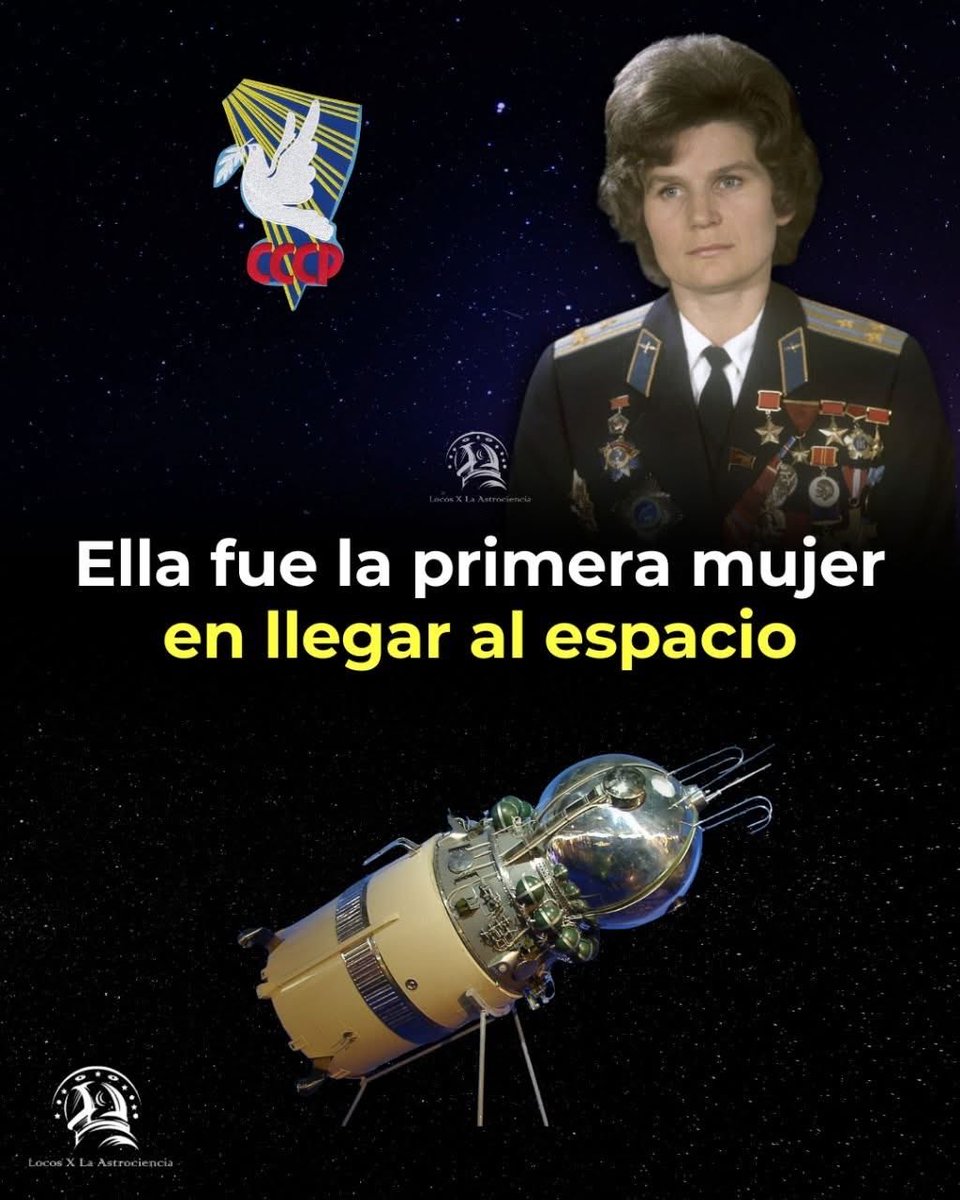 LAstrociencia's tweet photo. Valentina Tereshkova pasó de trabajar como obrera textil y paracaidista aficionada a convertirse en la primera mujer en viajar al espacio. El 16 de junio de 1963 despegó a bordo de la nave Vostok 6 y durante casi tres días completos orbitó la Tierra 48 veces, https://t.co/w5VKrycHDk