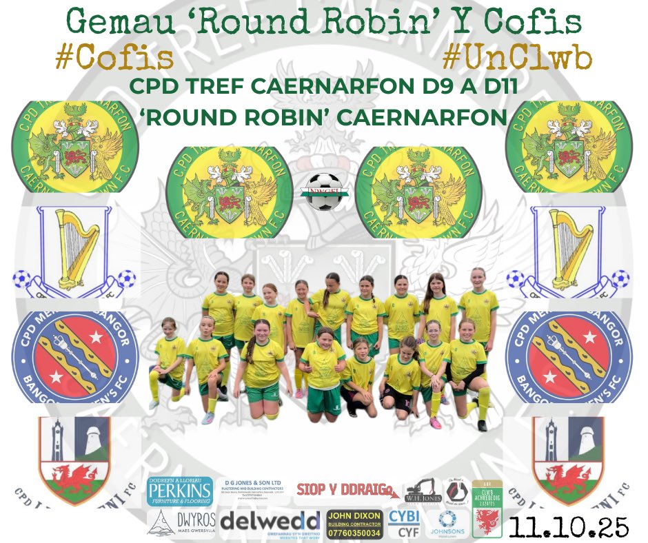🔰ℂ𝔸ℕ𝕃𝕐ℕ𝕀𝔸𝔻𝔸𝕌 𝕐 ℂ𝕆𝔽𝕀𝕊🔰

Canlyniadau <a href="/nwgfootball/">North Wales Girls Football League 🏴󠁧󠁢󠁷󠁬󠁳󠁿</a> - 11.10.25

Noddwyd gan Maes Gwersylla Dwyros, W. H. Jones Plant Services, D G Jones &amp; Son Ltd, John Dixon Builder, Cybi Cyf, <a href="/Delwedd/">Delwedd Web Design</a>, Johnsons Hotel Linen, Siop Y Ddraig a <a href="/LloriauPerkins/">Dodrefn Perkins</a>

#Cofis #UnClwb