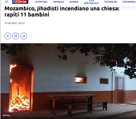 Continuo a chiedere a tutti voi: scenderanno in piazza contro questo male assoluto? #Mozambique #Mozambico #Jihad #12ottobre

Link notizia Tgcom24: tgcom24.mediaset.it/mondo/mozambic…