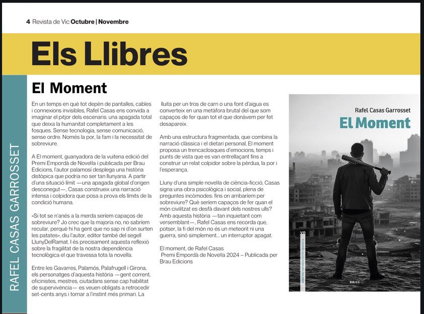 Magnífica ressenya de la <a href="/revistadevic/">REVISTA DE VIC - VICFM</a> al número d’octubre, sobre “El Moment”.

Gràcies, companys!
