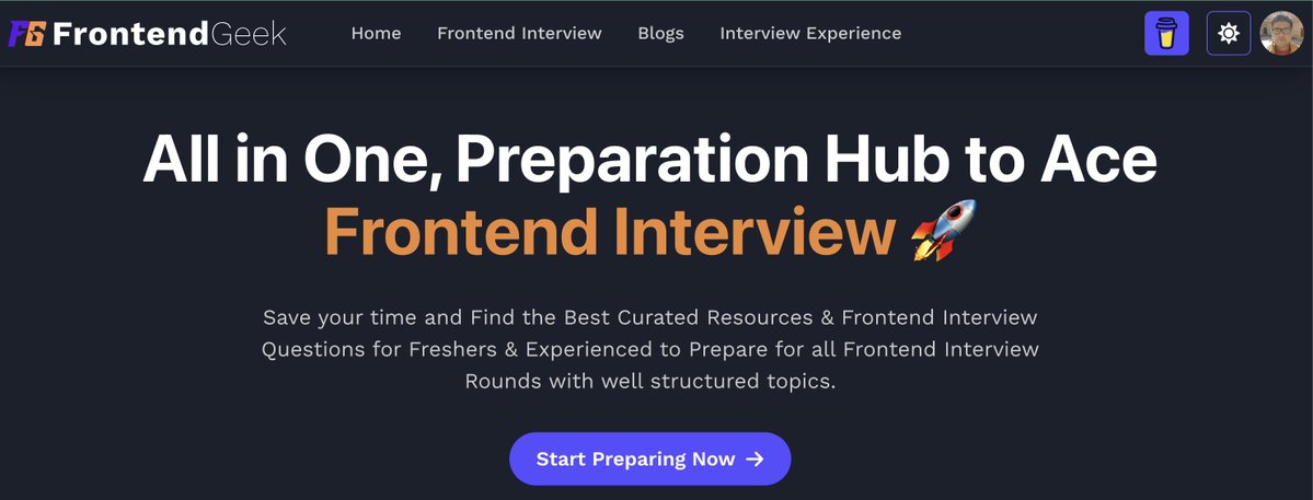 anujsharma_geek's tweet image. We are building &quot;FrontendGeek&quot; - A free platform to help frontend devs ace all rounds of frontend Interviews.

✅ Check out now and support.

#frontenddev #interview