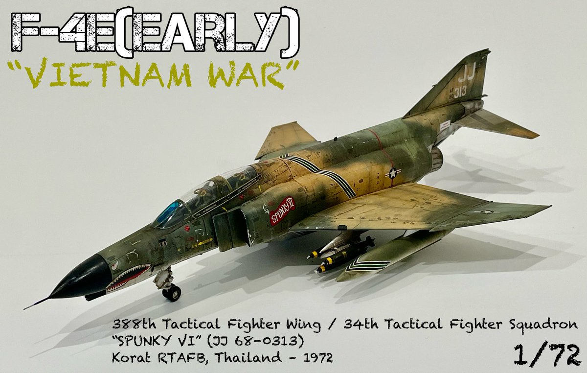 junjun_1944's tweet image. #プラモデル
#ファインモールド
#scalemodel
1/72
F-4E(初期型)ファントム
“ベトナムウォー”
生まれて初めてジェット戦闘機を作りました!
普段AFVしか作らないのであまり要領がわかりませんでしたが、こちらのキットは合いもよく非常に制作しやすかったです。
F-4シリーズ一通り作りたい〜