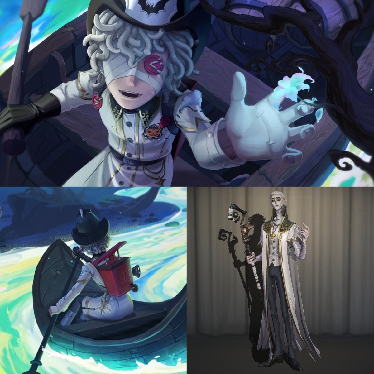 [ Identity V 2025 Halloween Content ]

The Composer and Fire Investigator are both cosplaying as existing costumes. The Composer is cosplaying as the Evil Reptilian's A-tier costume, Horrendous, while the Fire Investigator is cosplaying as the Hermit's B-tier costume, Haze. These