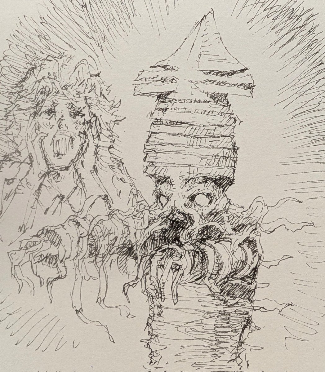 Day12:Shredded.引き裂かれた、細切れの
恐怖！さきイカミイラ男！🦑

#inktober2025
#kuretake_inktober2025