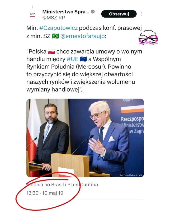 W necie nic nie ginie. Szczyt PiSowskiej hipokryzji. Mercosur przeciwko, któremu wczoraj protestowali, przyklepali w 2019 roku.

Gdyby za złodziejstwo obcinano ręce, za kłamstwo język - PiSowscy nie mieliby czym doopy podetrzeć, ani jak o tym opowiedzieć!