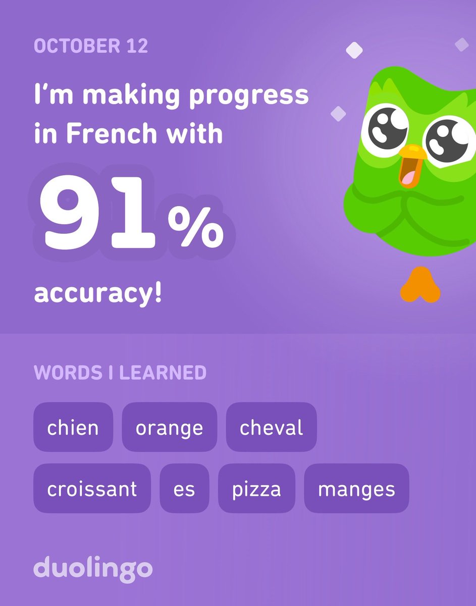 CVBLS8's tweet image. I’m learning French on Duolingo! It’s free, fun, and effective.