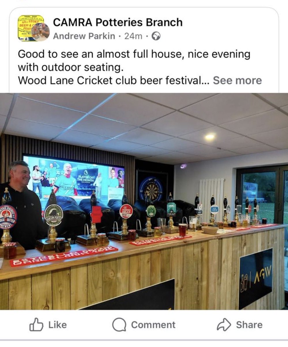 🍻 Final Day Today! 🍻
Join us at Woodlane Cricket Club for the last day of our Beer Festival!
Plenty of great beers on tap and delicious hot food available — don’t miss your final chance to enjoy a fantastic afternoon with friends! 🍺🔥🏏 <a href="/woodlanecc/">Wood Lane Cricket Club</a> <a href="/caskmarque/">Cask Marque</a> <a href="/CAMRAPotteries/">CAMRA Potteries</a>