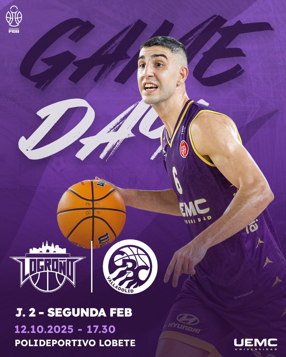CBC_Valladolid's tweet image. 💜👊 ¡DÍA de PARTIDO! ¡A por la victoria en Logroño!

🆚 @LogroBasketClub 
🕛 17.30
🏟 Polideportivo Lobete
🏆 J.2 #SegundaFEB
📺 @LaLigaPlus

@UEMC #BaloncestoValladolid