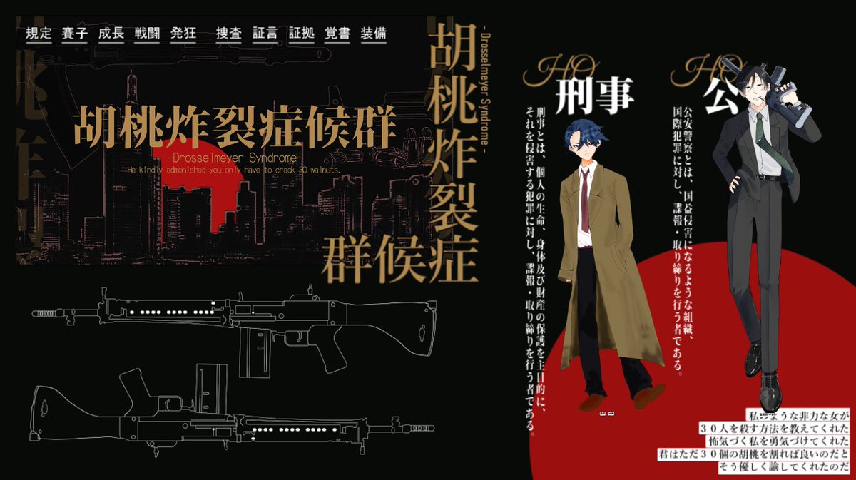 【胡桃炸裂症候群】
KP:羽衣
PL:煮卵さん(HO刑事)、まつちゃん(HO公安)

両生還にて終了！
最後にちゃんとKPしたのが今年の1月だったってのと初回しだったので所々おぼつかないとこあったけど楽しんでもらえたのでよかった！
お好み焼き焼けるシナリオ探してくるから継続しようね