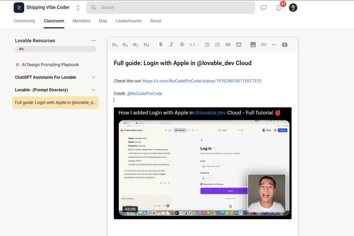 harshsoni_hs's tweet image. Full guide: Login with Apple in @lovable_dev Cloud 🍎

Crazy Quick tutorial by @NoCodeProCode .