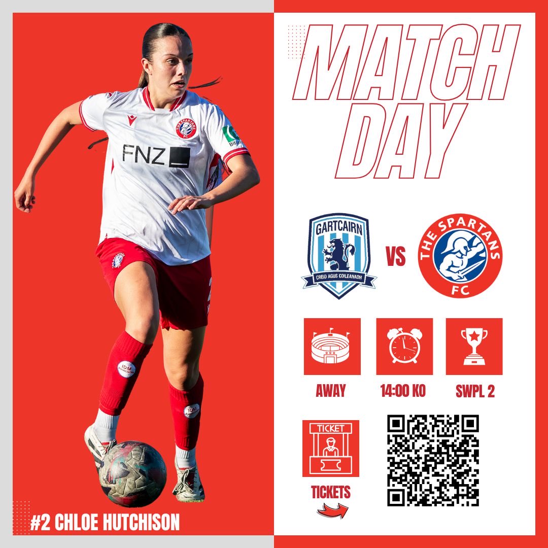 spartansfcwomen's tweet image. 🔴⚪️ MATCH DAY 🔴⚪️

📅 Sunday 12th October
🏆 SWPL 2
🆚 Gartcairn FC
🏟️ MTC Park, Airdrie Leisure Centre
⏰ 2PM

🎟️ Get your tickets NOW through the QR Code above taking you straight there!

#Spartans #SWFC #SWPL2 #DBDF