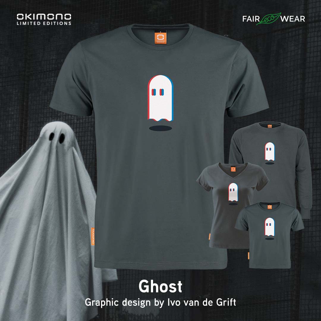 okimono_nl's tweet image. NIEUW! &apos;Ghost&apos;, grafisch ontwerp van Ivo van de Grift, is een ode aan de hele avond spoken, van hetzelfde laken een pak maken en griezelige verkleedfeestjes als Halloween. okimono.nl/collections/gh… #halloween #spooktober #tshirt #duurzamekleding #biologischkatoen #organiccotton