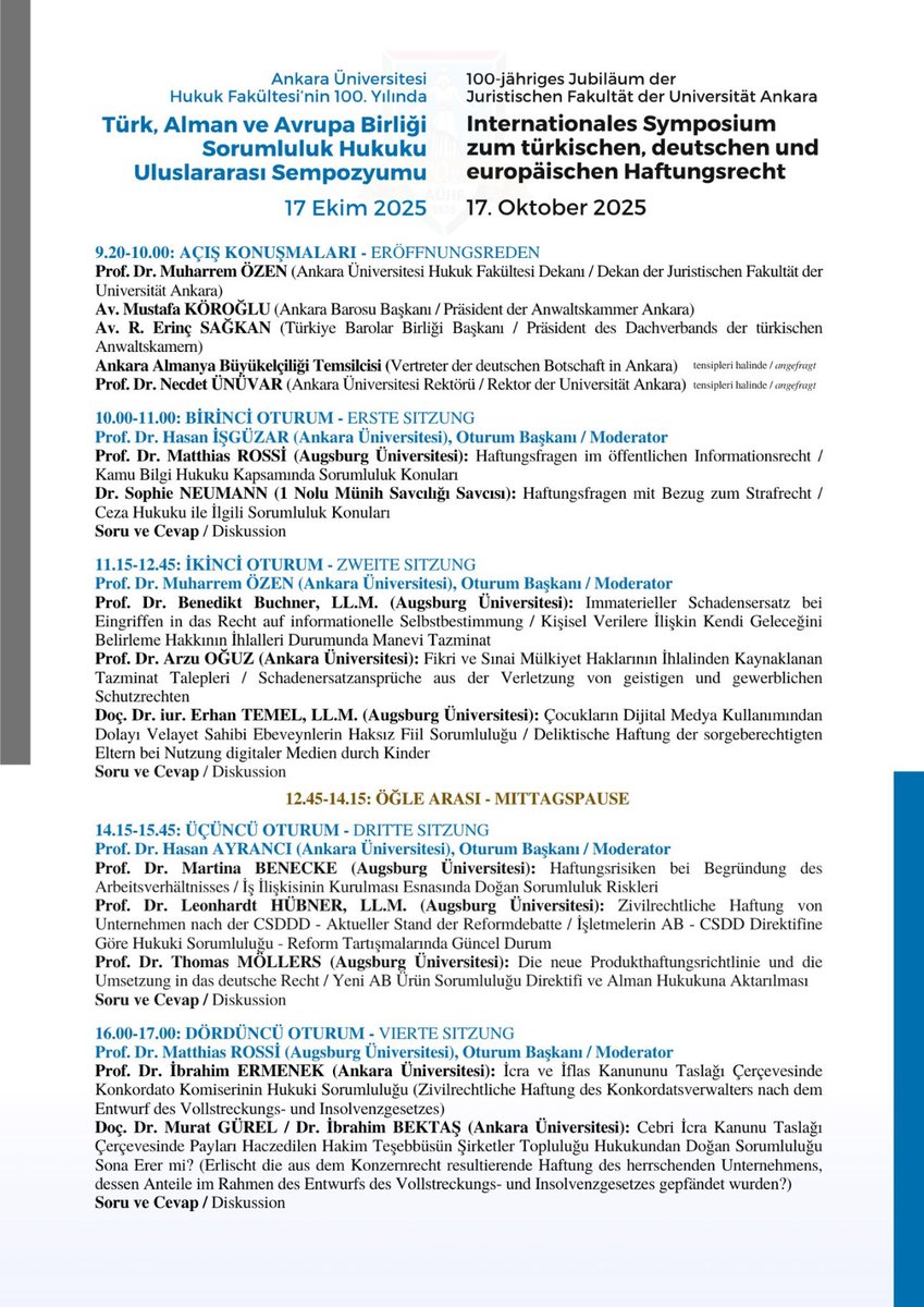 Cumhuriyetin müeyyidesi Fakültemizin 100. yılını kutluyoruz. Bu kutlama çerçevesinde gerçekleştirilen etkinliklerden de 17 ekimde Fakültemizde her zaman iş birliği halinde olduğumuz Alman bilim adamları ile birlikte gerçekleştirilecek. Tüm hukukçularımızı bekliyoruz #aühf