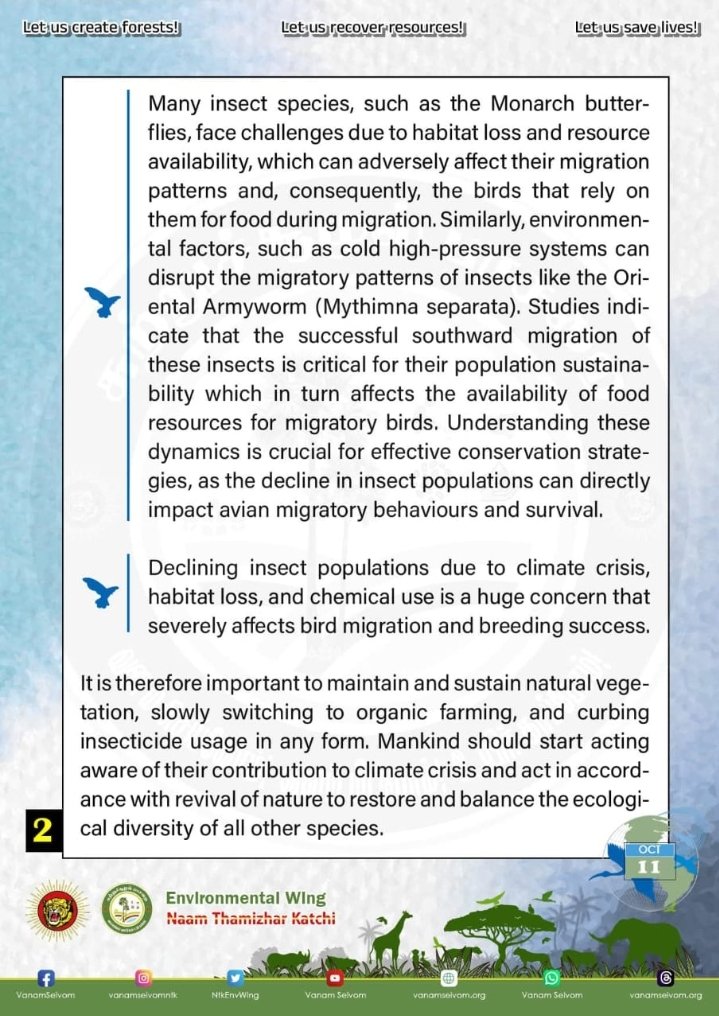 World Migratory Bird Day 2025 observes and focuses on the importance of endemic insect populations as vital to the survival of migratory birds.

#WorldMigratoryBirdDay
#MigratoryBirds
#NTK_GreenPolitics #EnvironmentalWing_NTK