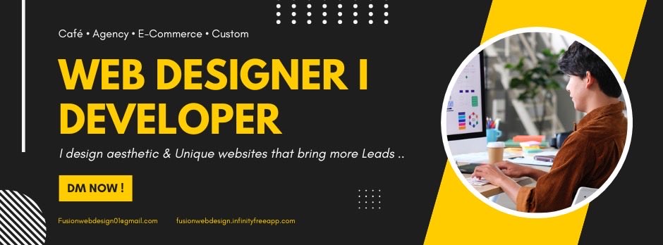KrishWebDesign's tweet image. 👋 Hey everyone, I’m Krish — a web designer helping businesses build modern, aesthetic website 🌐✨
I recently created few site to show how a great design can attract more customers.
Check out my work 👉 fusionwebdesign.infinityfreeapp.com
DMs open for collaborations & website projects 🚀